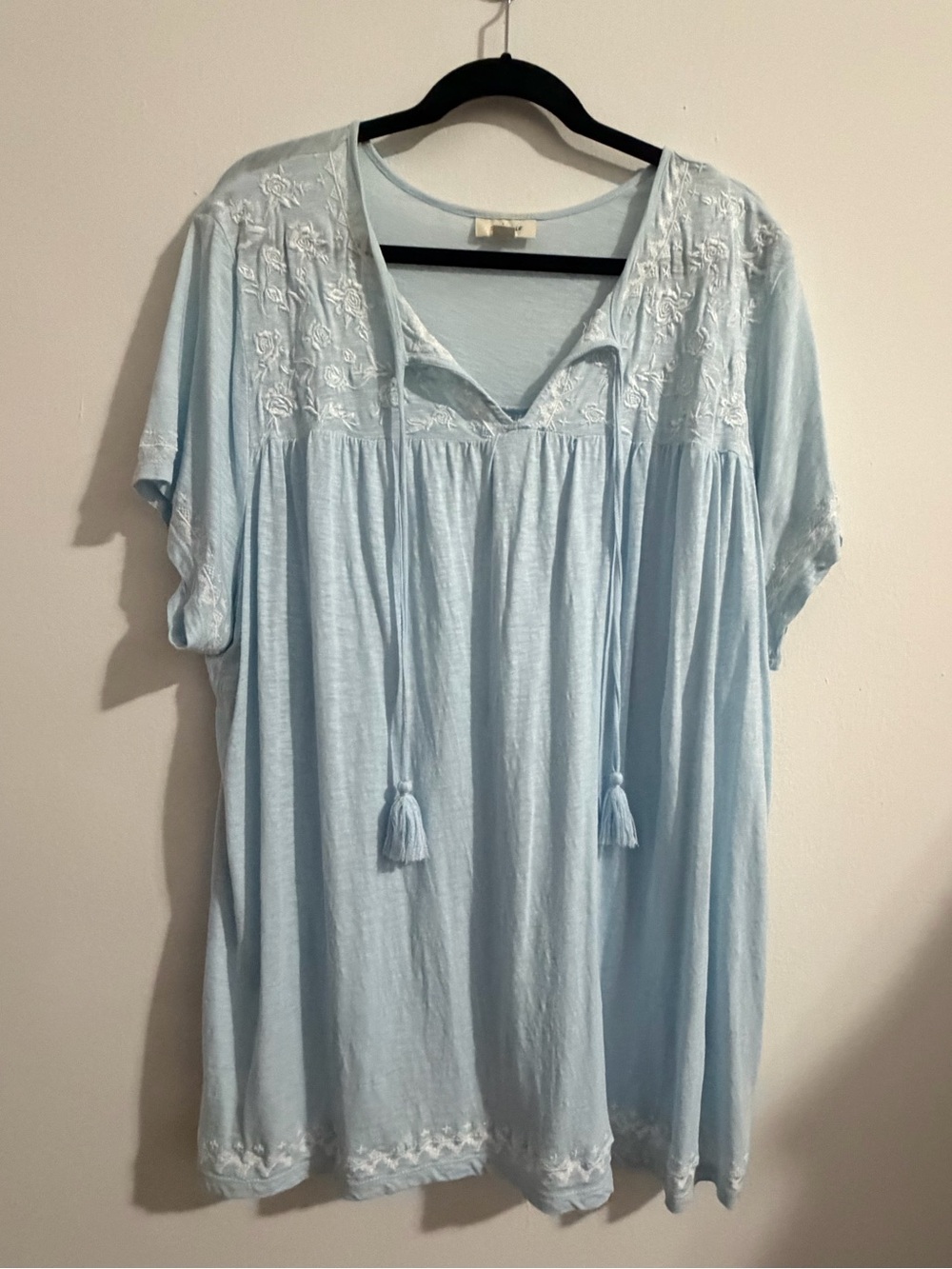 Style & Co. Light Blue Embroidered Tassel Peasant Tunic Size 3X